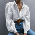 Women's Spring-Summer Casual Fashion Puff Sleeve Hollow-Out Loose Cardigan + Shirt 20 - White