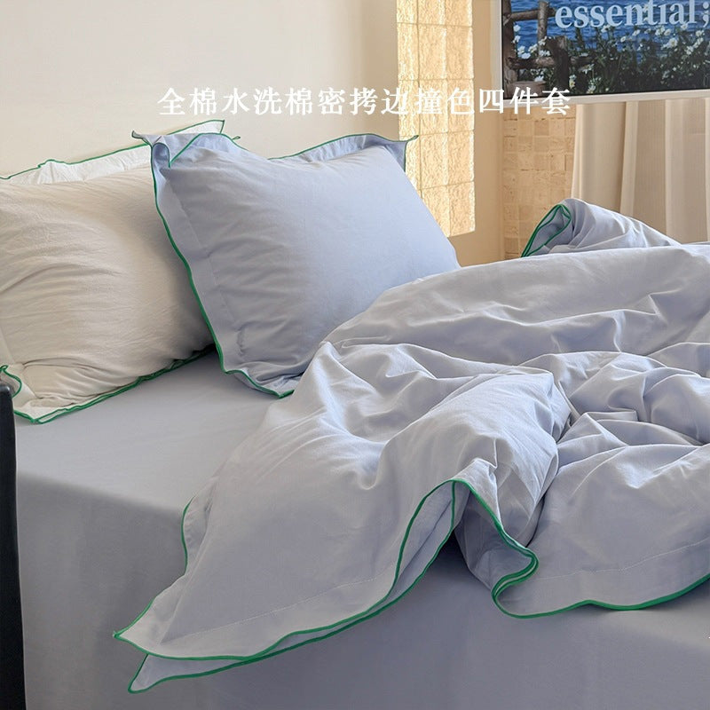 Clean Stitch Soft Pink Dense-Stitch Washed Cotton 4-Piece Bedding Set - view 4