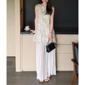 Oat Heavy Embroidery Summer Dress, Crew Neck Loose Camisole Style