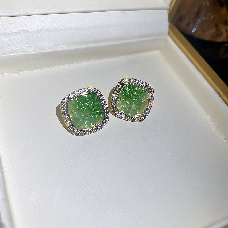 Green Floral Silver-Post Stud Earrings – Korean-Inspired Style - view 6