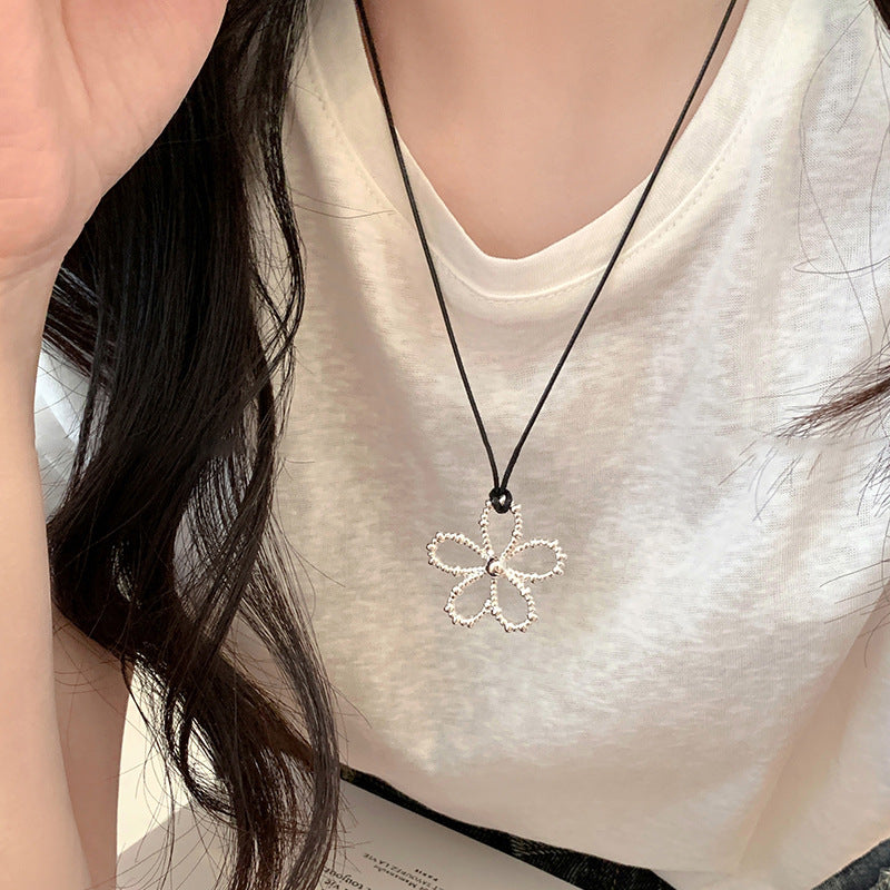 Wax Cord Openwork Flower Adjustable Necklace - view 3