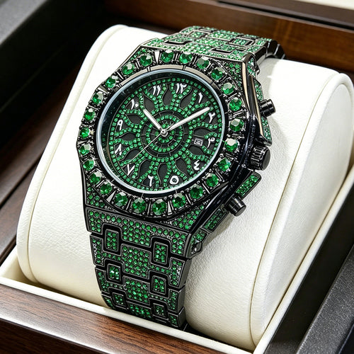 Western Bestseller Watch Men Fashionable Formal Full Diamond Hip-Hop Niche Burst Sparkle Glow Date Quartz Watch Factory Direct Ship