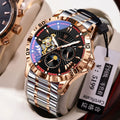 POEDAGAR Men Self-Winding Mechanical Watch Waterproof Glow Steel Band Mens Watch Live Export Bestseller Watch