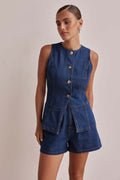 Spring-Summer Fashion Sleeveless Waist-Tie High Waist Loose Shorts Set