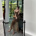 Leopard Print Backless Camisole Bodycon Fitted Long Dress