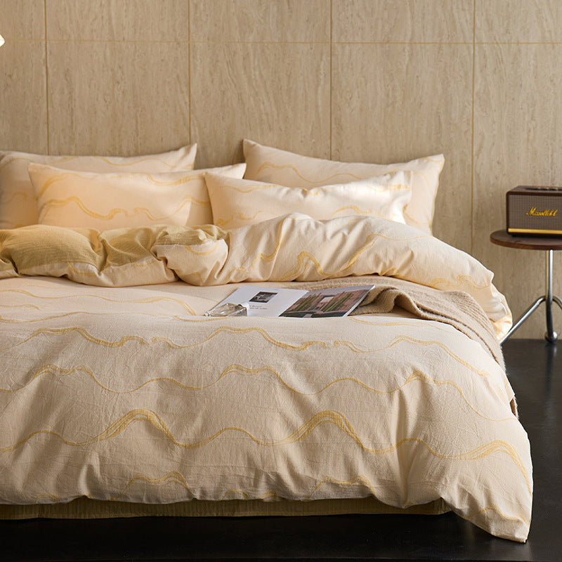 100% Cotton Washed Jacquard 4-Piece Bedding Set – Breathable Everyday Comfort - view 2