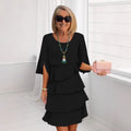 Round Neck Color Block Tiered Dress - Fashion Patchwork Cake Skirt Dress