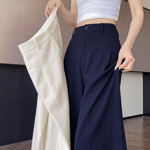 Women's Linen Blend High Waist Wide Leg Trousers