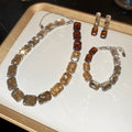 EU/US Import Rhinestone Contrast Geometric Square Necklace Set Fashionable Clavicle Chain Light Luxury Premium Necklace