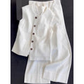 Casual Plus Size Linen Cotton Straight Leg Vest + Tank Top + Pants 2-Piece Set