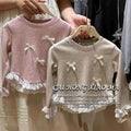 Girls' Bow Spliced Lace Base Layer T-Shirt