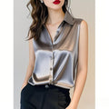 Women's Summer Professional French Acetate Satin Sleeveless Shirt 2026 - Gray