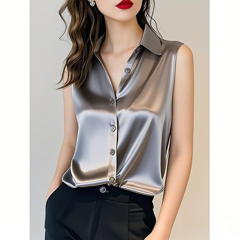 Women's Summer Professional French Acetate Satin Sleeveless Shirt 2026 - Gray