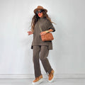 Solid Long Sleeve + Pants Two-Piece Casual Set, 2025