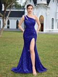 Women's One-Shoulder Spaghetti Strap Sequin Sexy Evening Gown