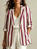 Women's Vacation Casual Long Sleeve Striped Loose Blazer 2026 - Gray