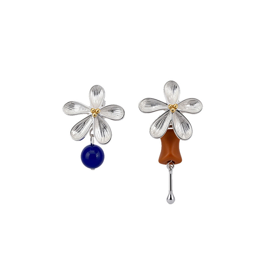 French Asymmetric Acrylic Flower Stud Earrings - view 5
