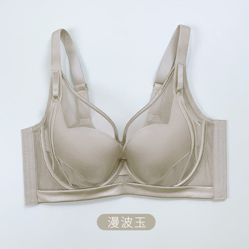 定制3337缎面无痕轻薄透气网纱软钢圈聚拢镂空杯内衣女调整型文胸