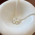 French Pearl Beaded Bow Clavicle Chain Necklace Influencer Women Design Detail Crystal Fresh Tweed Style Choker