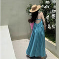 Backless Halter Tie Beach Long Dress, Sanya Vacation Style