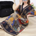 Women's Chinese French Short Sleeve V-Neck Printed Dress + Skirt 2026 - 1-1#