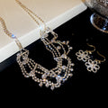 Silver Flower Full Diamond Cutout Flower Jewelry Set Wedding Party Necklace Light Luxury Niche Social Necklace Women