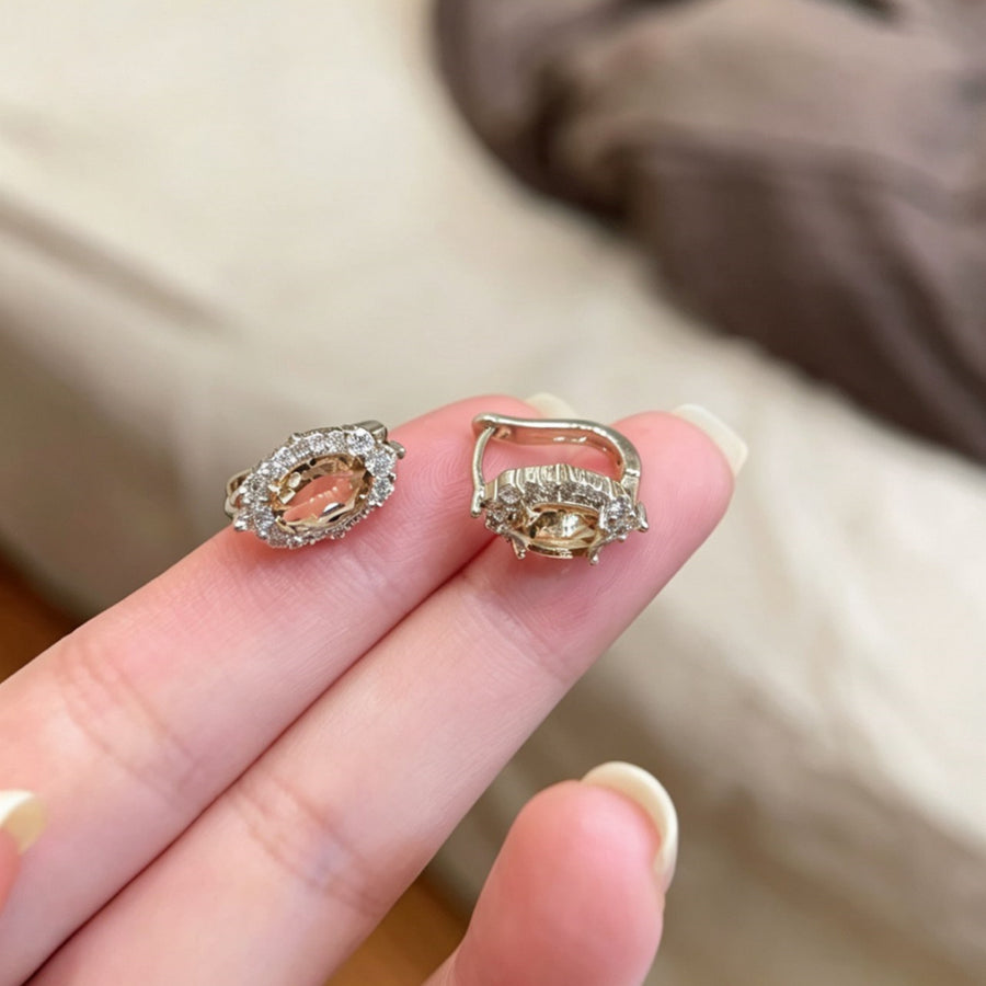 Oval Zircon Clip-On Hoop Earrings - view 2