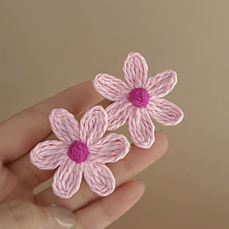 Pink Flower Rhinestone Drop Earrings - view 7