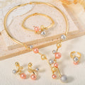 2025 Year Korean Fashionable 3 Color Round Bead Necklace Bracelet Set Earrings Ring Set Retro Accessory Long Sweater Chain