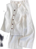 Casual Plus Size Linen Cotton Straight Leg Vest + Tank Top + Pants 2-Piece Set