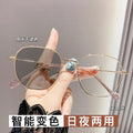 Photochromic Prescription Glasses Overseas Western Anti-Blue-Light No Rx Exquisite Big Frame Influencer Face-Slimming Student Prescription Sunglasses