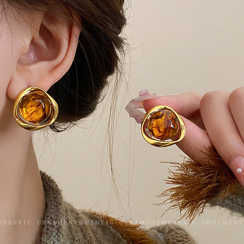 Brown Heart Oval Statement Earrings - view 2