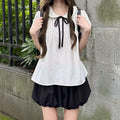 Summer Korean School Puff Sleeve Short Sleeve Peter Pan Collar Polka Dot Shirt