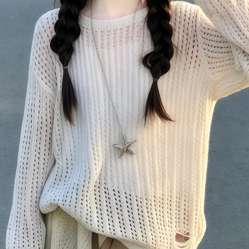 Girls' Bohemian Cutout Sweater & Plaid Skirt Set