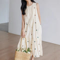 V-Neck Sleeveless Embroidered Camisole Long Dress, Princess Style