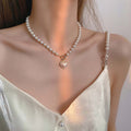 Day Korean ins Super Fairy Elegant Imitation Pearl Heart Necklace Minimal Sweet Simple OT Clasp Clavicle Chain Women 6275