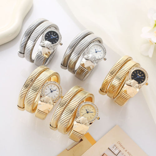2025 New Round Rhinestone Dial Snake Head Women Watch Cross-Border Export Bestseller Supply Stock Wholesale