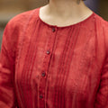 Women's Spring-Summer Slimming Ramie Lace Lantern Sleeve Tie-Front Lace Trim Lantern - Red