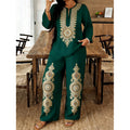 Women's Ethnic Long Sleeve Lace Trim Set 2026 | 2 Piece Outfit Set - White