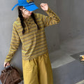 Girls' Striped Contrast Hoodie Wide-Leg Pants Set