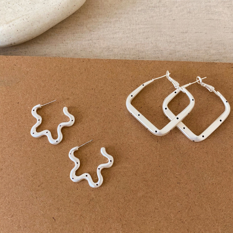 Korean Polka Dot Openwork Flower Stud Earrings - view 2