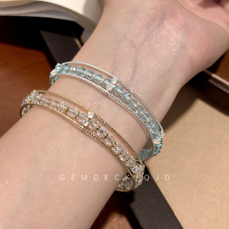 French Glass Bead Zircon Open Bangle Bracelet - view 3