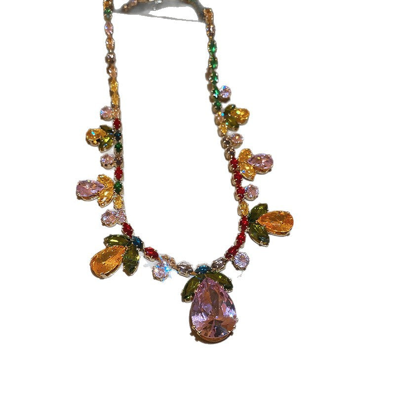 French Rhinestone Teardrop Layered Pearl Necklace - view 5