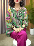 Spring-Summer Ethnic Retro Linen Cotton Printed Harem Pants + Top 2-Piece Set