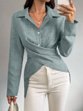 Office Elegant Long Sleeve Lapel Collar Tie-Front Fitted Cardigan + Shirt