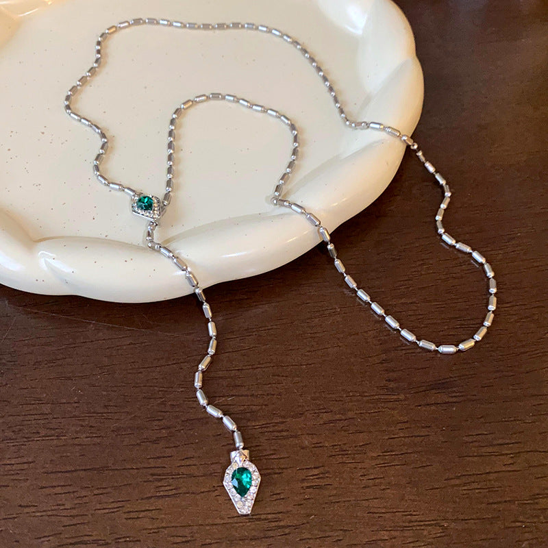 Silver Snake Chain Rhinestone Necklace - view 4