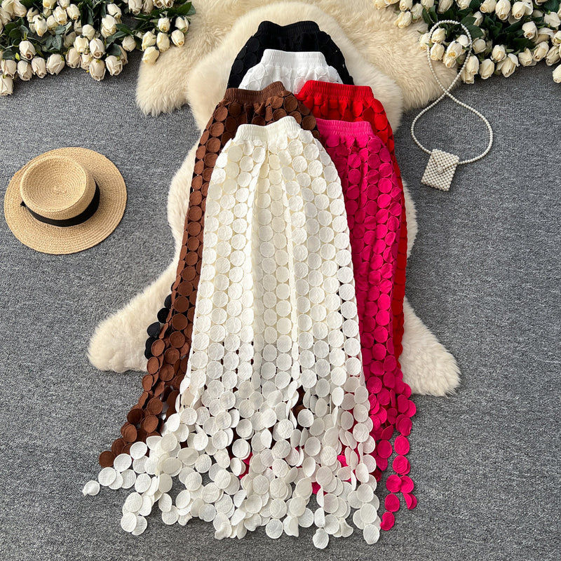 French Hollow Polka Dot Fringe A-Line Mid-Length Skirt