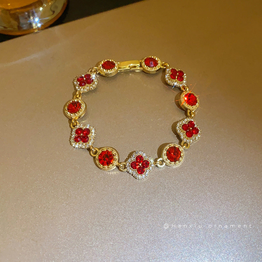 Rhinestone Floral Round Clasp Bracelet - view 4