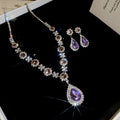 Ethereal Purple Dream Isle Full Diamond Super Sparkle Geometric Teardrop Jewelry Set Imperial Breeze Banquet Necklace Light Luxury Niche Necklace