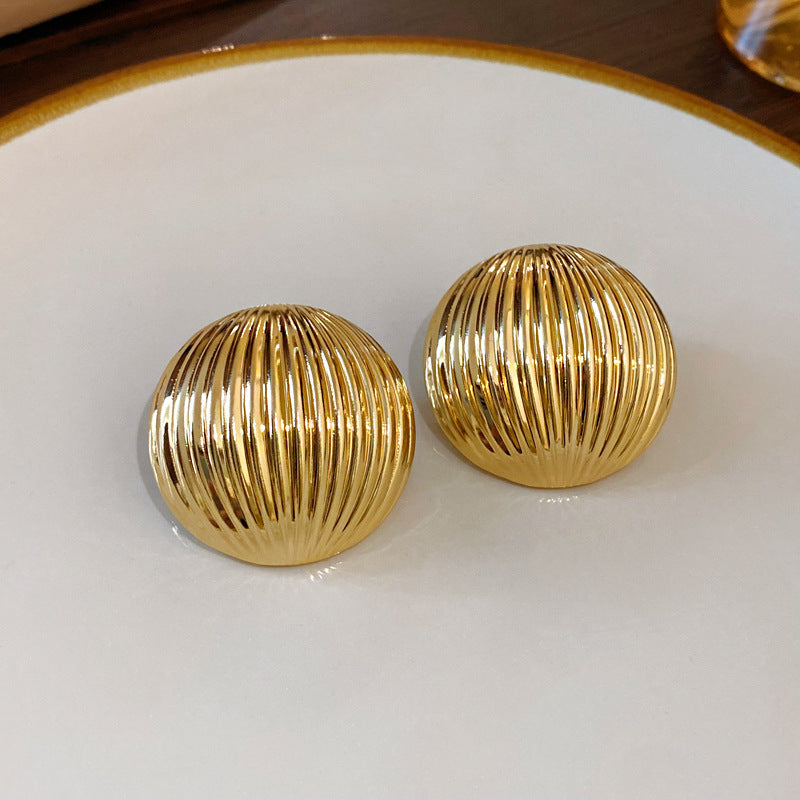 Metal Striped Half-Round Statement Earrings - view 8